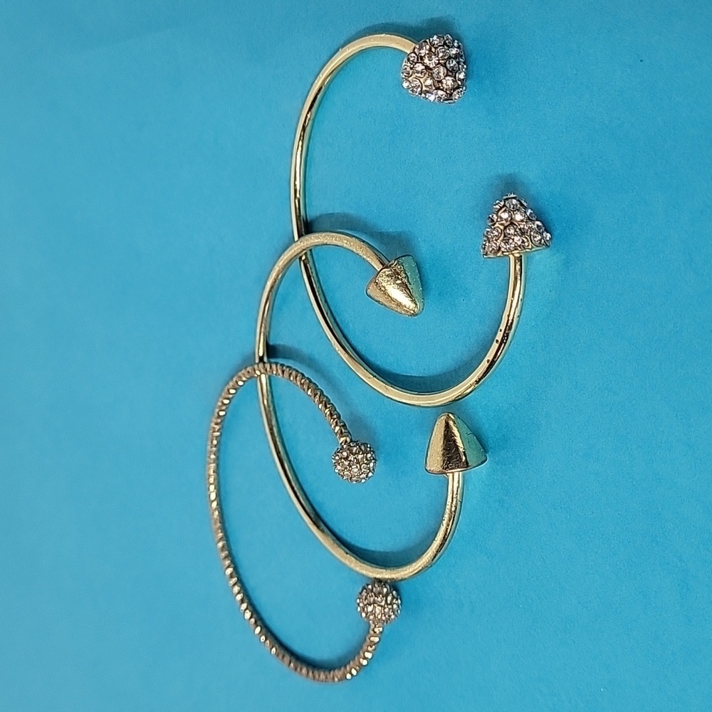 Lot of 3 Open Cuff Gold Tone Jeweled Bangle Bracelets